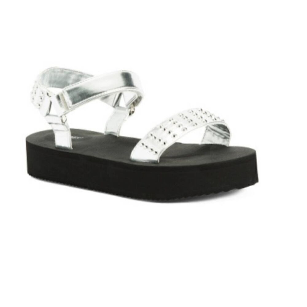 Nine West Come Here Silver Studded Platform Sandals Sz 8 New